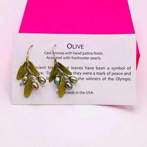 Michael Michaud Olive Bronze Earrings with Freshwater Pearls